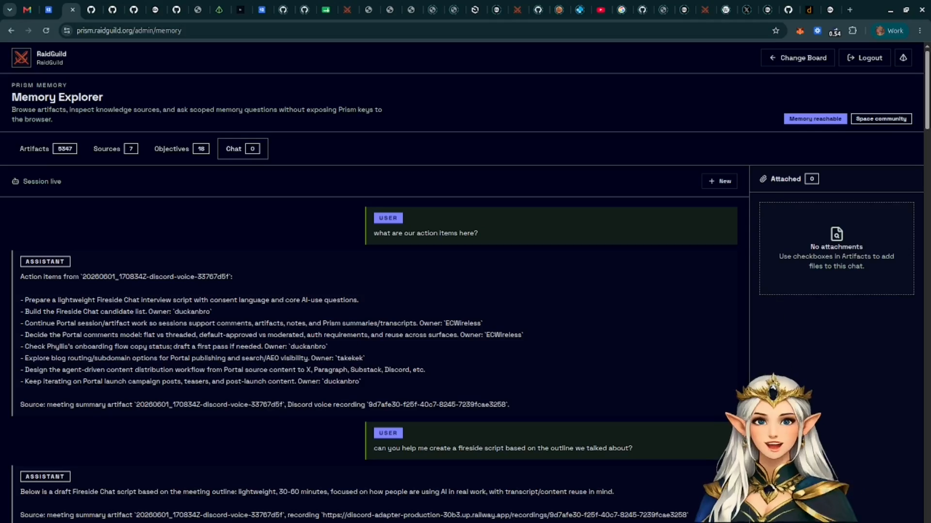 Memory chat with selected context